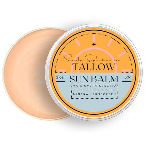 Tallow Sun Balm tinted  with grassfed tallow castor oil zinc oxide  Mineral Sunscreen  Natural Clean Organic  Reef Safe Ocean Friendly  Spf 30  suitable for sensitive skin 2 oz Fair